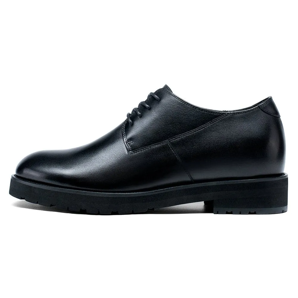 8 CM / 3.15 inches CMR CHAMARIPA Black Leather Raised Shoes for Men - High Increase Derby Dress Shoes