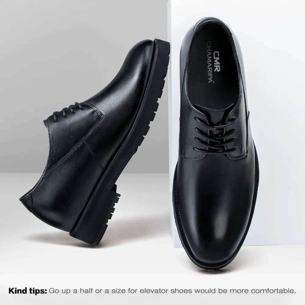 8 CM / 3.15 inches CMR CHAMARIPA Black Leather Raised Shoes for Men - High Increase Derby Dress Shoes