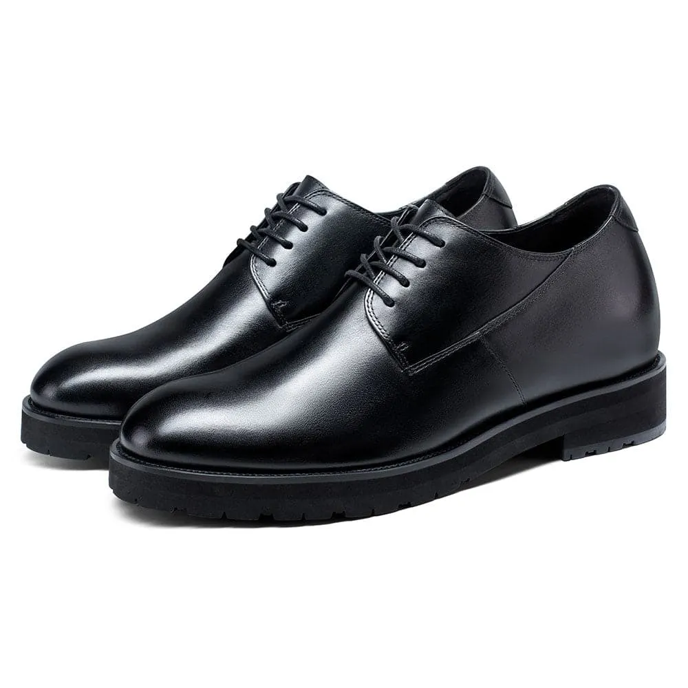 8 CM / 3.15 inches CMR CHAMARIPA Black Leather Raised Shoes for Men - High Increase Derby Dress Shoes