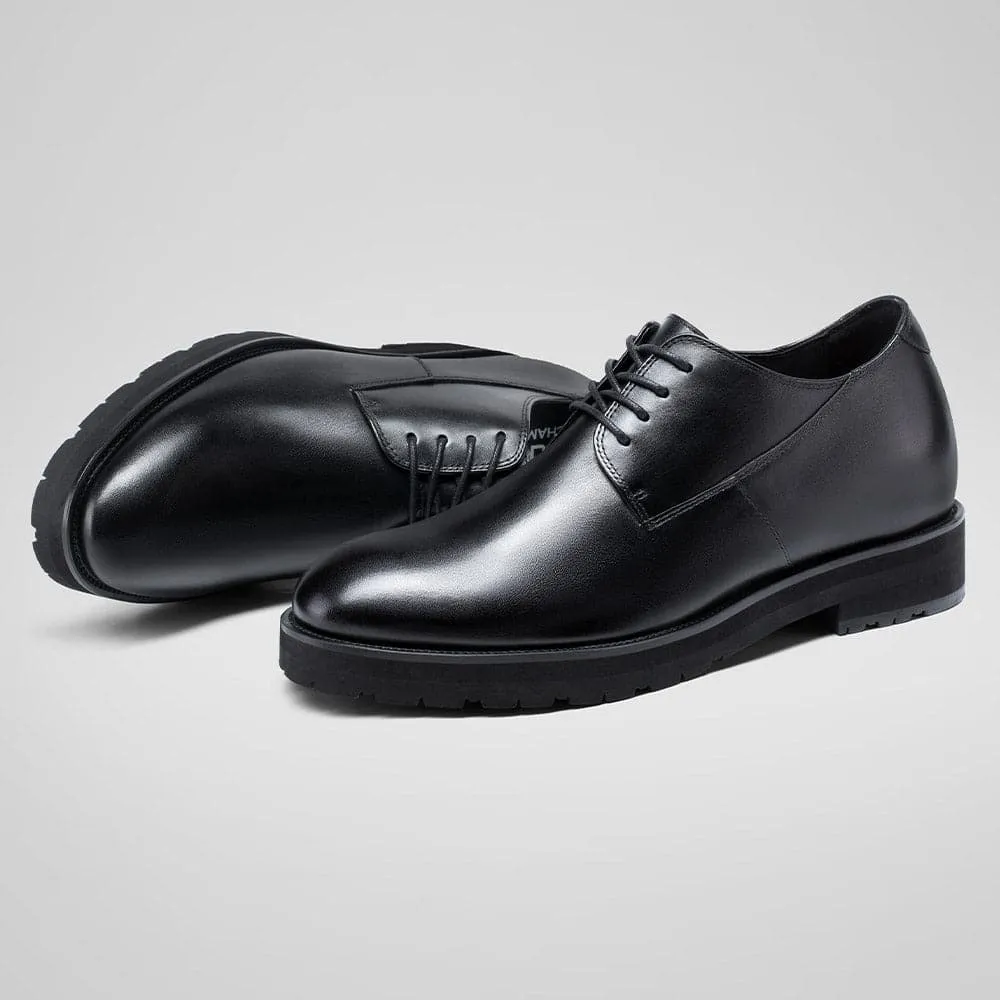 8 CM / 3.15 inches CMR CHAMARIPA Black Leather Raised Shoes for Men - High Increase Derby Dress Shoes