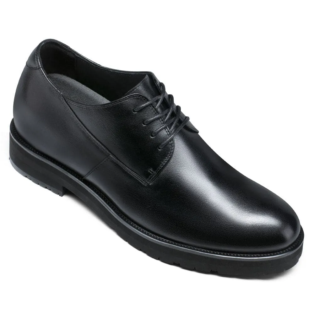 8 CM / 3.15 inches CMR CHAMARIPA Black Leather Raised Shoes for Men - High Increase Derby Dress Shoes