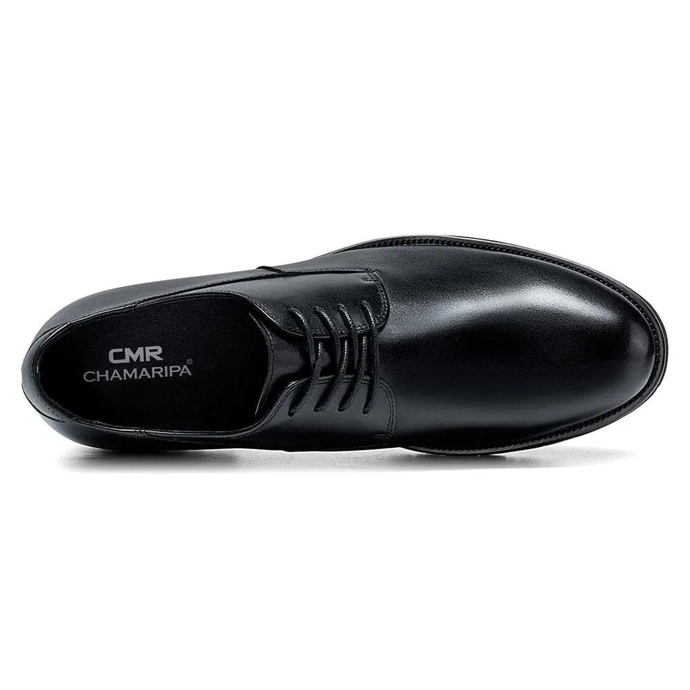 8 CM / 3.15 inches CMR CHAMARIPA Black Leather Raised Shoes for Men - High Increase Derby Dress Shoes