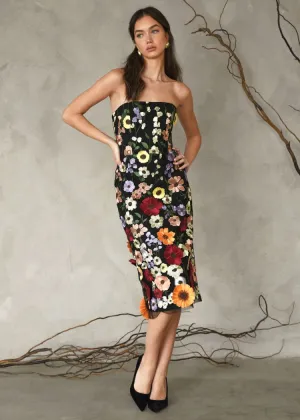 Adelyn Rae Beth 3D Floral Midi Dress- Black Multi