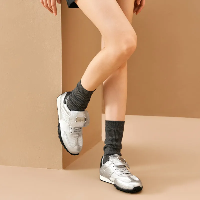 BeauToday Metallic Neutral Sneakers Tennis Trainers Flats for Women