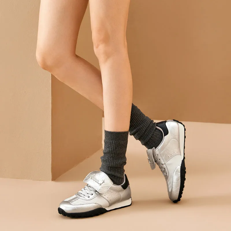 BeauToday Metallic Neutral Sneakers Tennis Trainers Flats for Women