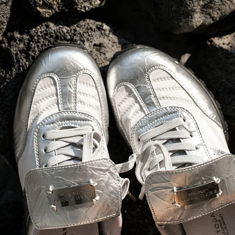 BeauToday Metallic Neutral Sneakers Tennis Trainers Flats for Women