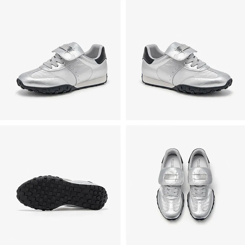 BeauToday Metallic Neutral Sneakers Tennis Trainers Flats for Women