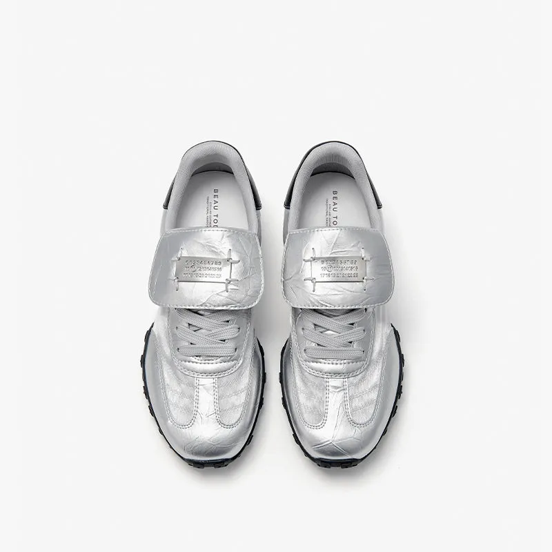 BeauToday Metallic Neutral Sneakers Tennis Trainers Flats for Women