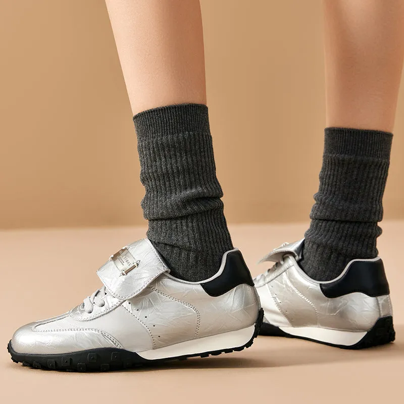 BeauToday Metallic Neutral Sneakers Tennis Trainers Flats for Women