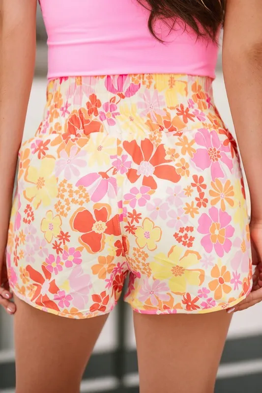 Boho Floral Shirred High Waist Casual Shorts **This item has free shipping.**