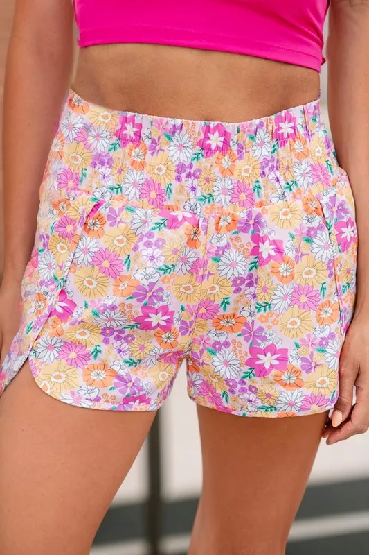 Boho Floral Shirred High Waist Casual Shorts **This item has free shipping.**