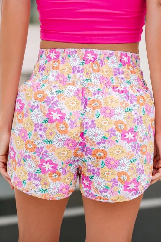 Boho Floral Shirred High Waist Casual Shorts **This item has free shipping.**