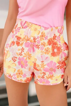 Boho Floral Shirred High Waist Casual Shorts **This item has free shipping.**