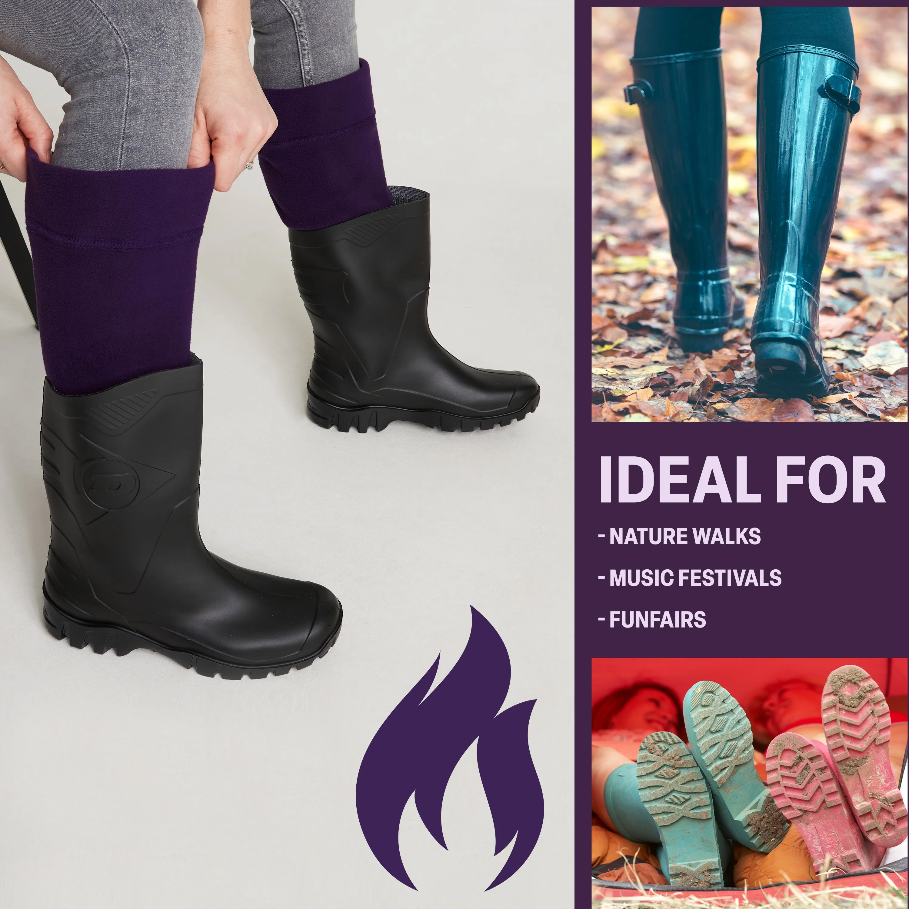 Boot Liner for Women and Teenagers - Warm Fleece Wellie Socks