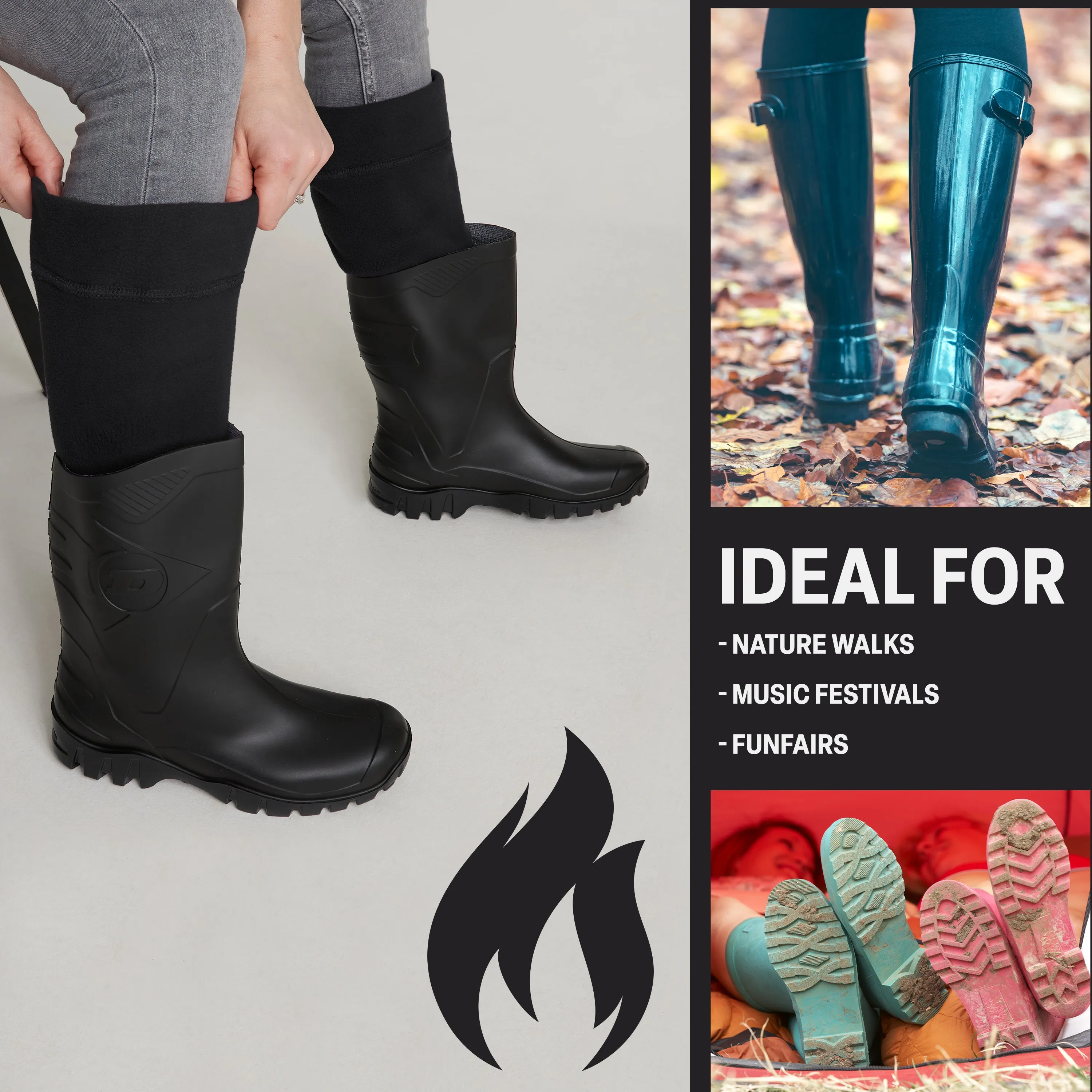 Boot Liner for Women and Teenagers - Warm Fleece Wellie Socks