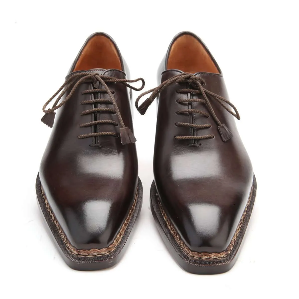 Caporicci 1400 Men's Luxury Italian Designer Shoes Castagno Brown Calfskin Oxfords (CAP1039)