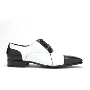 Caporicci 201 Men's Luxury Italian Designer Shoes Black & White Baby Alligator Cap-ToeOxfords (CAP1000)