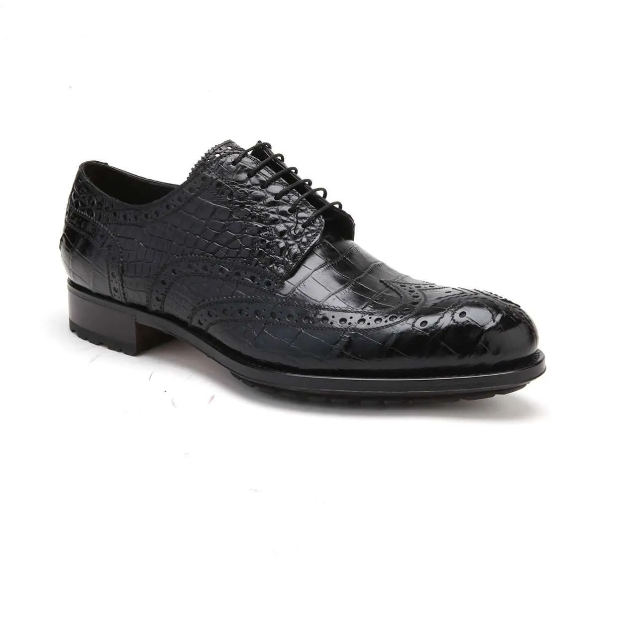 Caporicci 3318 Men's Luxury Italian Designer Shoes Alligator Black Oxfords (CAP1114)