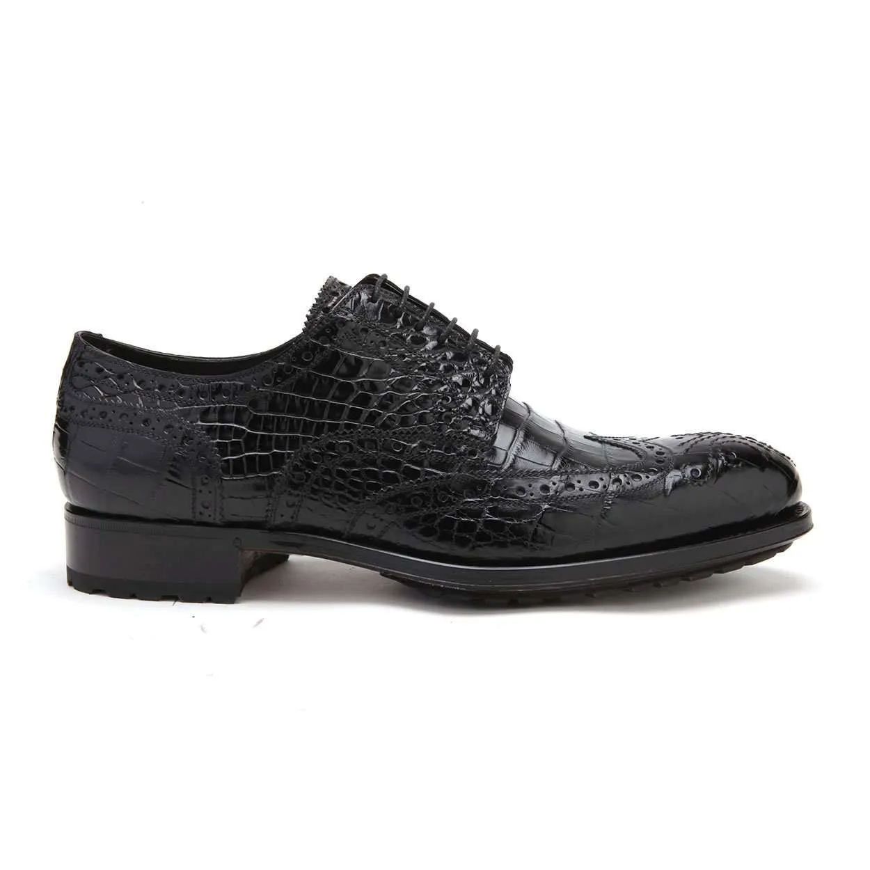 Caporicci 3318 Men's Luxury Italian Designer Shoes Alligator Black Oxfords (CAP1114)