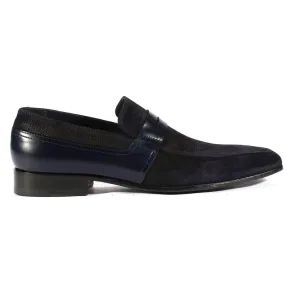Corrente C143-4127 Men's Designer Shoes Navy Lizard Print / Suede / Calf-Skin Leather Loafers (CRT1014)