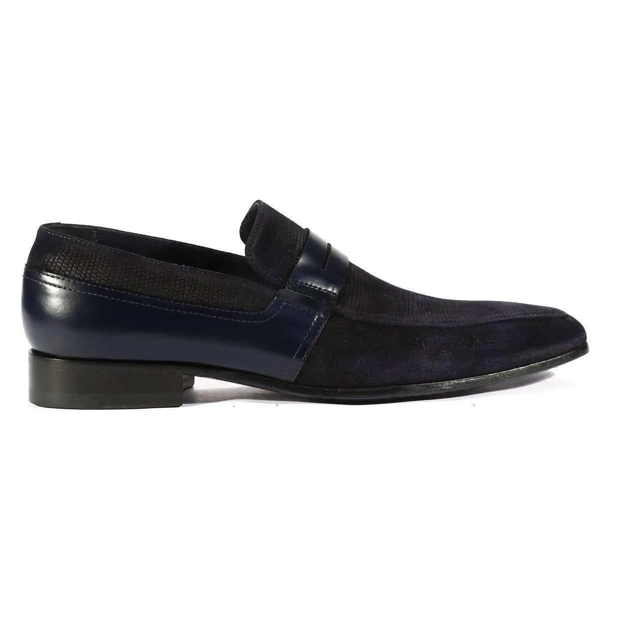 Corrente C143-4127 Men's Designer Shoes Navy Lizard Print / Suede / Calf-Skin Leather Loafers (CRT1014)
