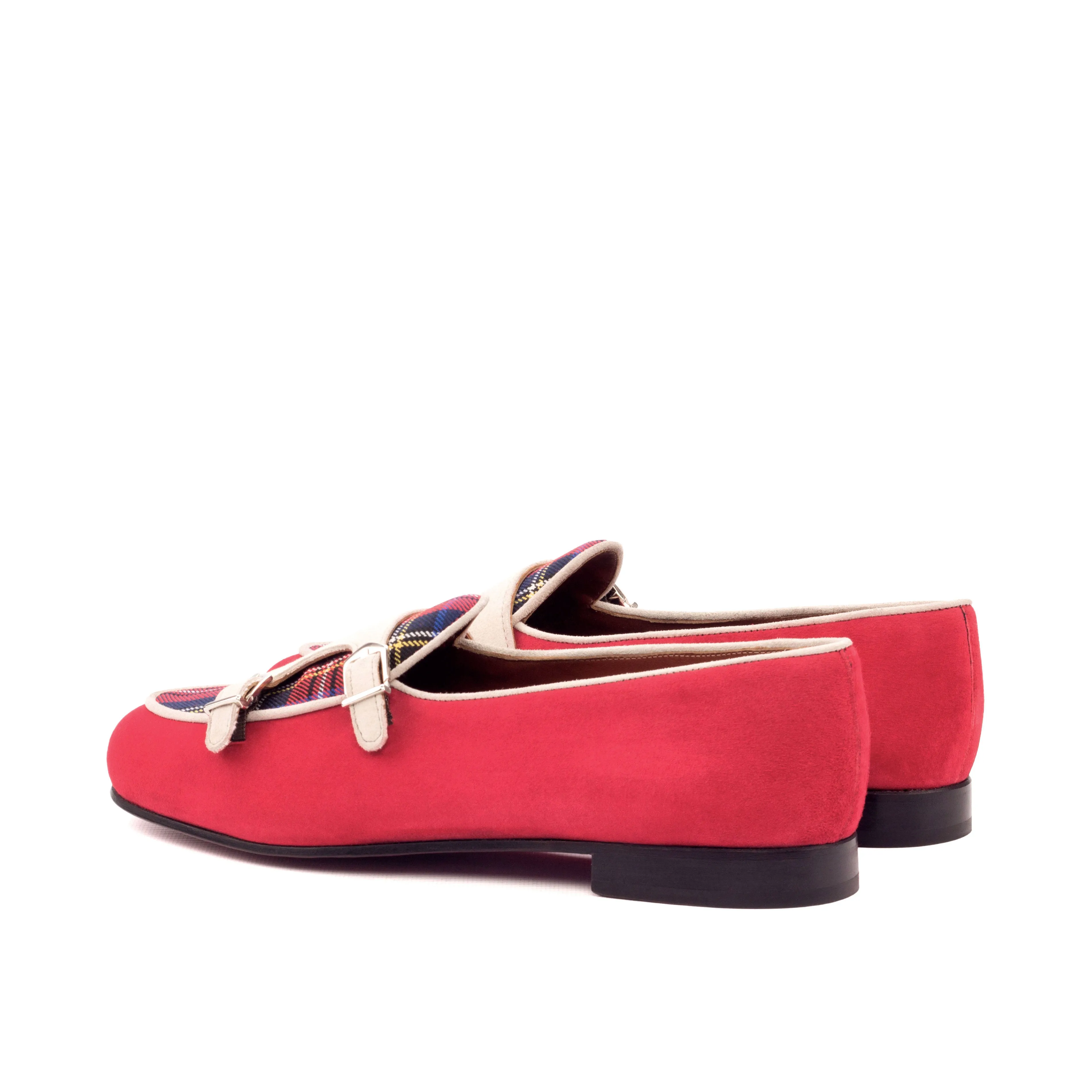 DapperFam Rialto in Ivory / Red / Tartan Men's Suede & Sartorial & Italian Suede Monk Slipper