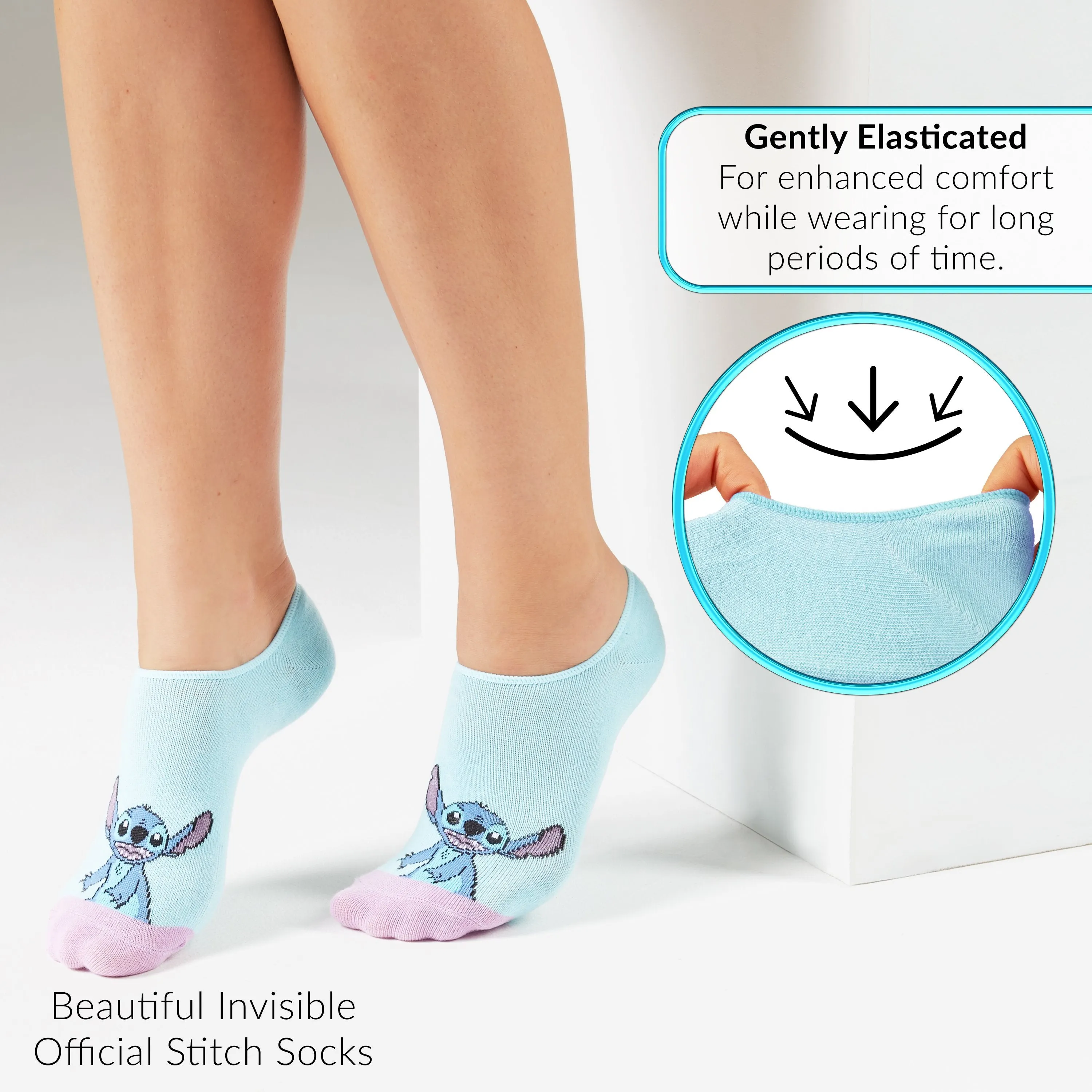 Disney Invisible Socks, Trainer Socks, 5 x No Show Socks, Stitch Disney Gifts