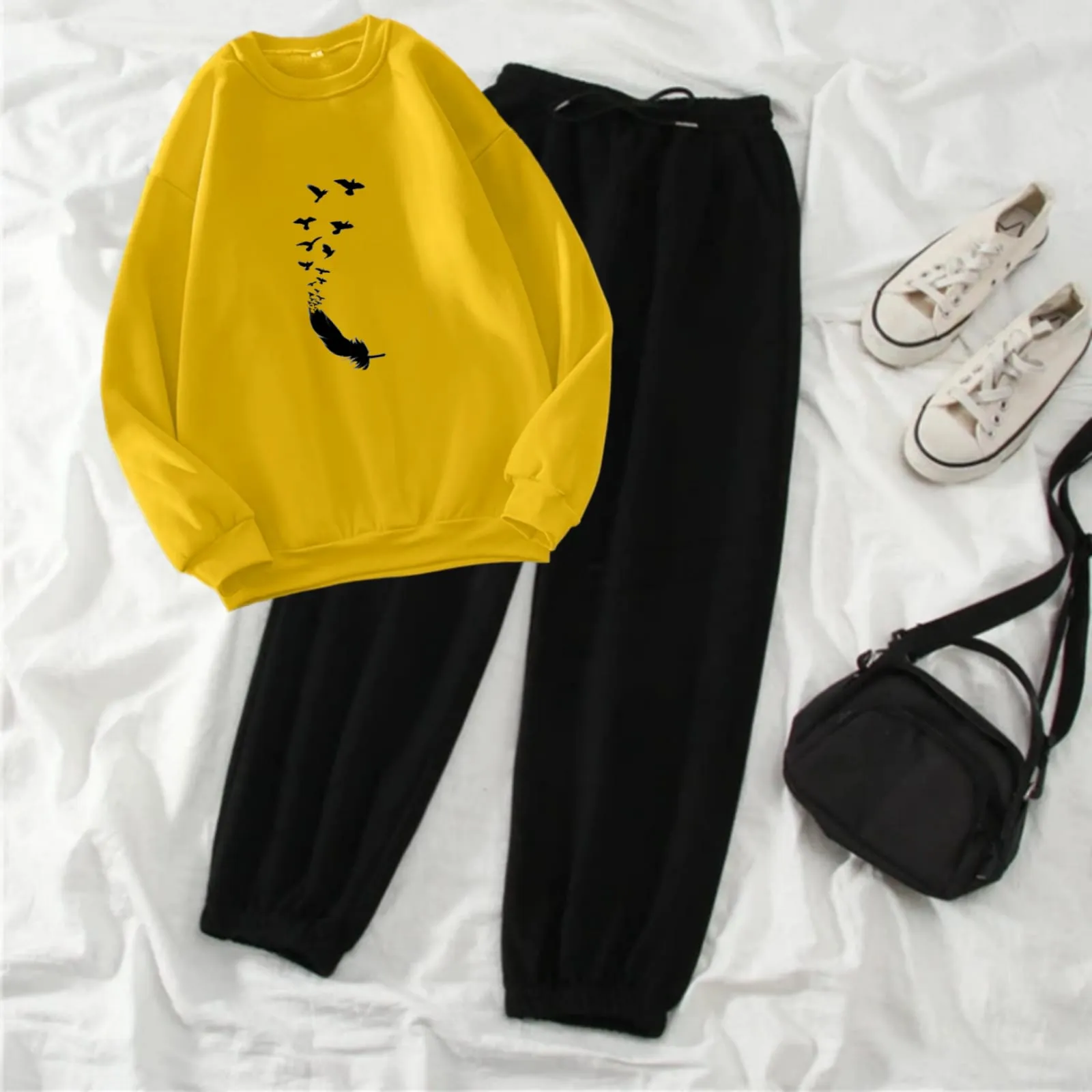 Feather yellow sweatshirt trouser tracksuit