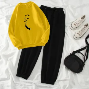 Feather yellow sweatshirt trouser tracksuit