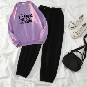 Hakuna matata lilac black sweatshirt trouser