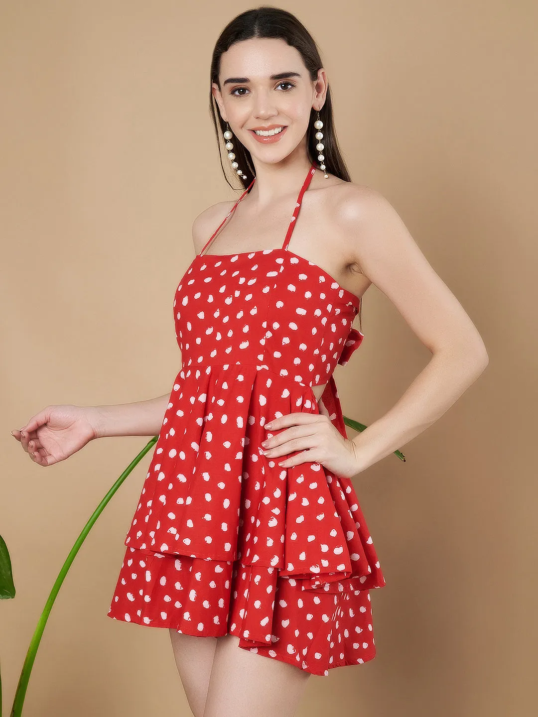 Halter-Neck Polka Dot Playsuit for Women