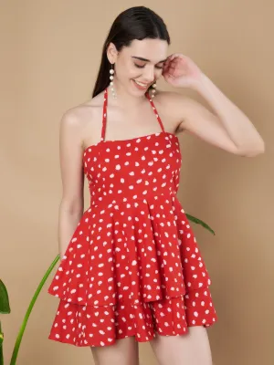 Halter-Neck Polka Dot Playsuit for Women