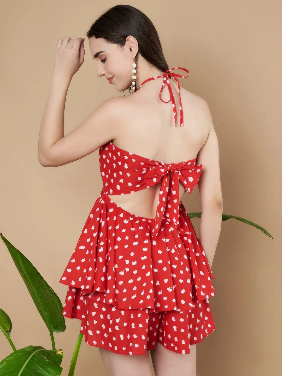 Halter-Neck Polka Dot Playsuit for Women