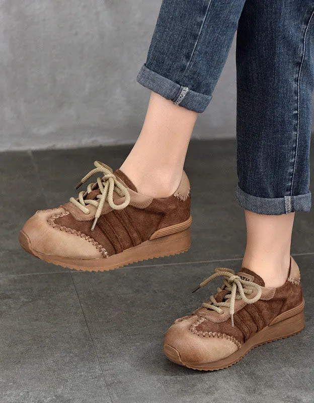 Handmade Leather Stitch Comfortable Retro Sneakers