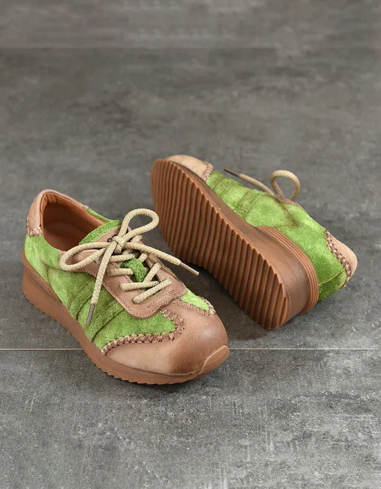 Handmade Leather Stitch Comfortable Retro Sneakers