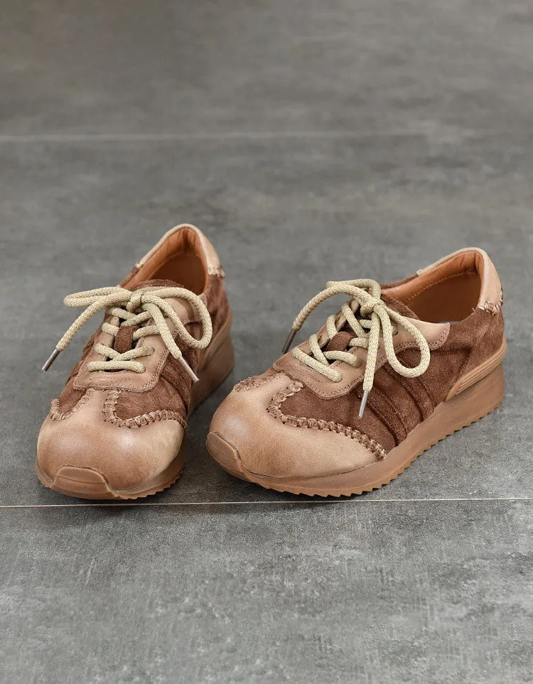 Handmade Leather Stitch Comfortable Retro Sneakers
