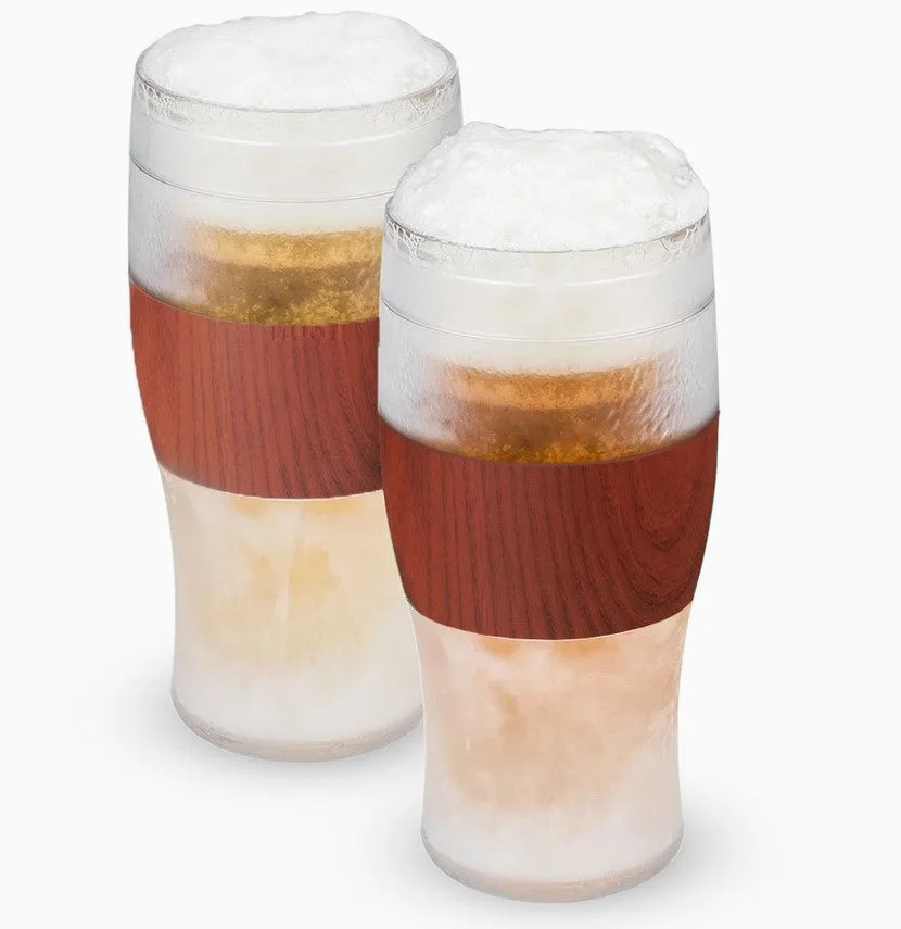 Host Beer FREEZE Cooling Cups in Wood Set Of 2 No More Warm Beer Colder Longer