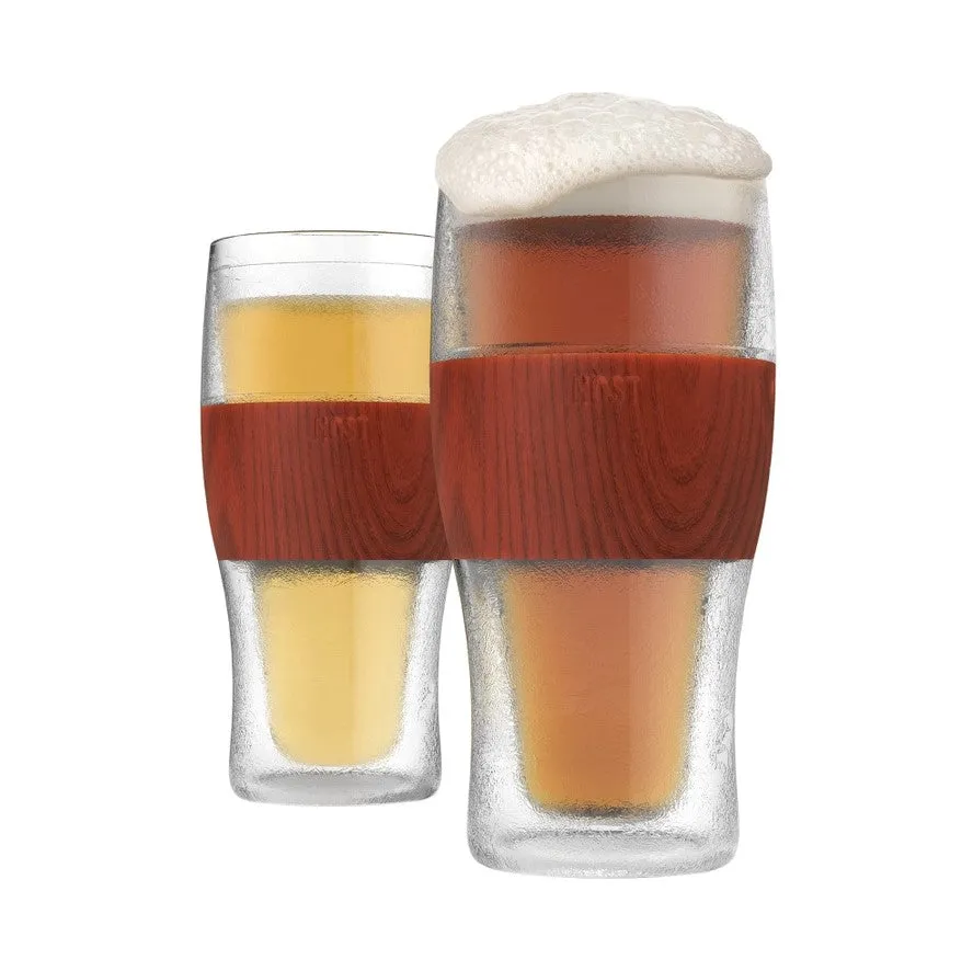 Host Beer FREEZE Cooling Cups in Wood Set Of 2 No More Warm Beer Colder Longer