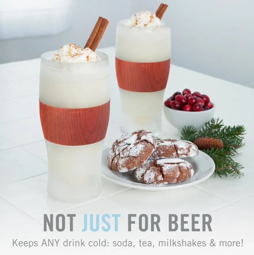 Host Beer FREEZE Cooling Cups in Wood Set Of 2 No More Warm Beer Colder Longer