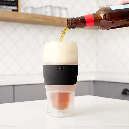 Host Freeze Beer Glasses, Freezer Gel Chiller Double Wall Plastic Frozen Pint Glass, Set of 2, 16 oz, Black