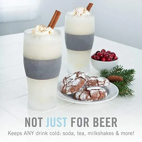 Host Freeze Beer Glasses, Freezer Gel Chiller Double Wall Plastic Frozen Pint Glass, Set of 2, 16 oz, Black