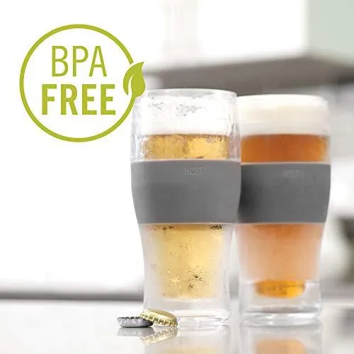 Host Freeze Beer Glasses, Freezer Gel Chiller Double Wall Plastic Frozen Pint Glass, Set of 2, 16 oz, Black