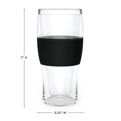 Host Freeze Beer Glasses, Freezer Gel Chiller Double Wall Plastic Frozen Pint Glass, Set of 2, 16 oz, Black