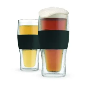 Host Freeze Beer Glasses, Freezer Gel Chiller Double Wall Plastic Frozen Pint Glass, Set of 2, 16 oz, Black