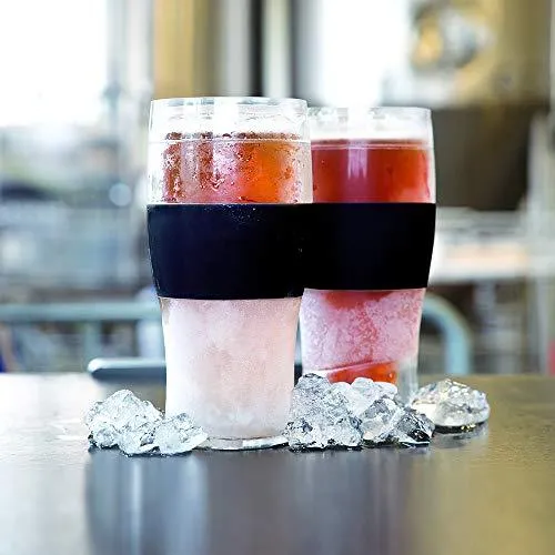 Host Freeze Beer Glasses, Freezer Gel Chiller Double Wall Plastic Frozen Pint Glass, Set of 2, 16 oz, Black