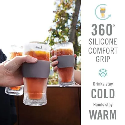 Host Freeze Beer Glasses, Freezer Gel Chiller Double Wall Plastic Frozen Pint Glass, Set of 2, 16 oz, Black