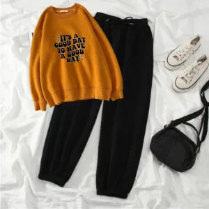 It's a good day mustard sweatshirt trouser