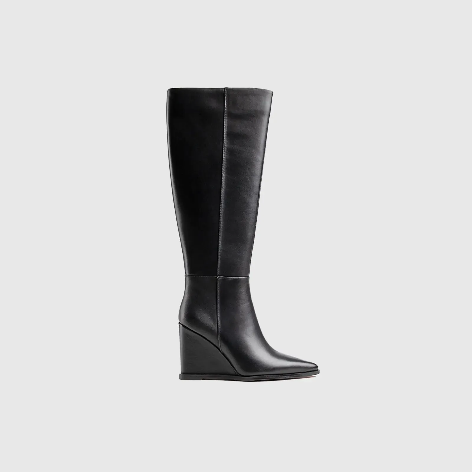 Leather Long Wedge Boots Black Lar005