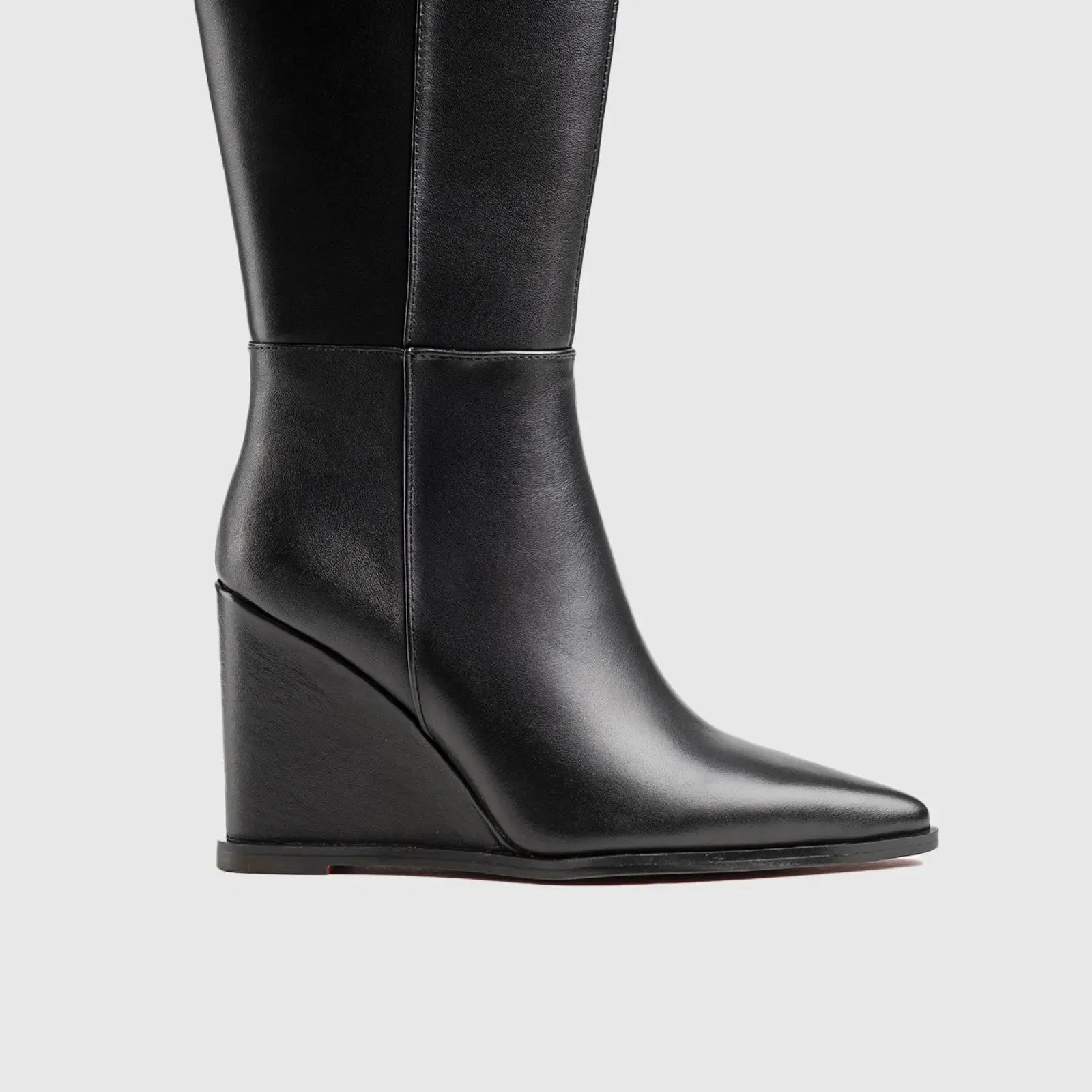 Leather Long Wedge Boots Black Lar005