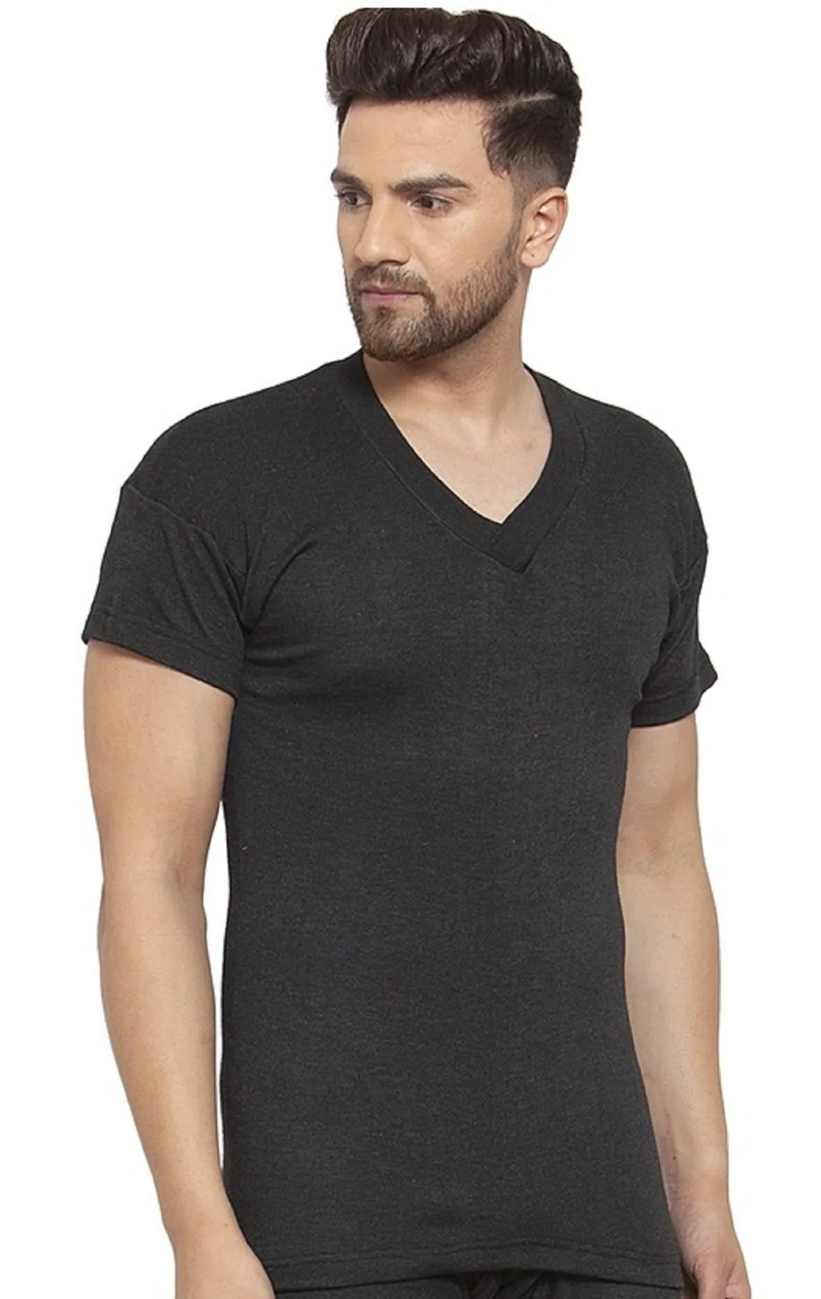 MEN'S HALF SLEEVES SOLID V NECK THERMAL TOP